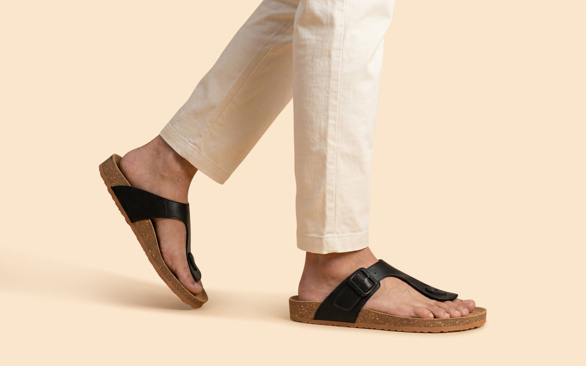 Cork Thong Sandals : Black-Tan