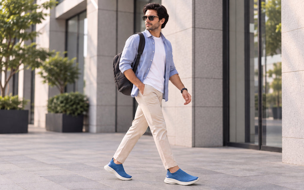 Curve Knit Slip Ons For Men : Blue