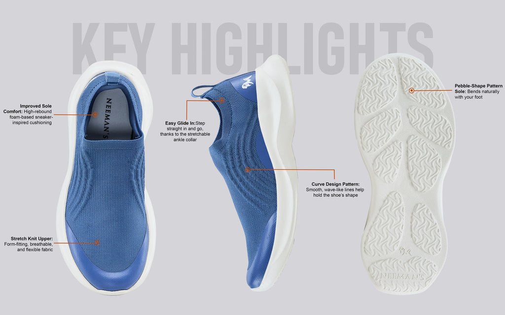 Curve Knit Slip Ons For Men : Blue