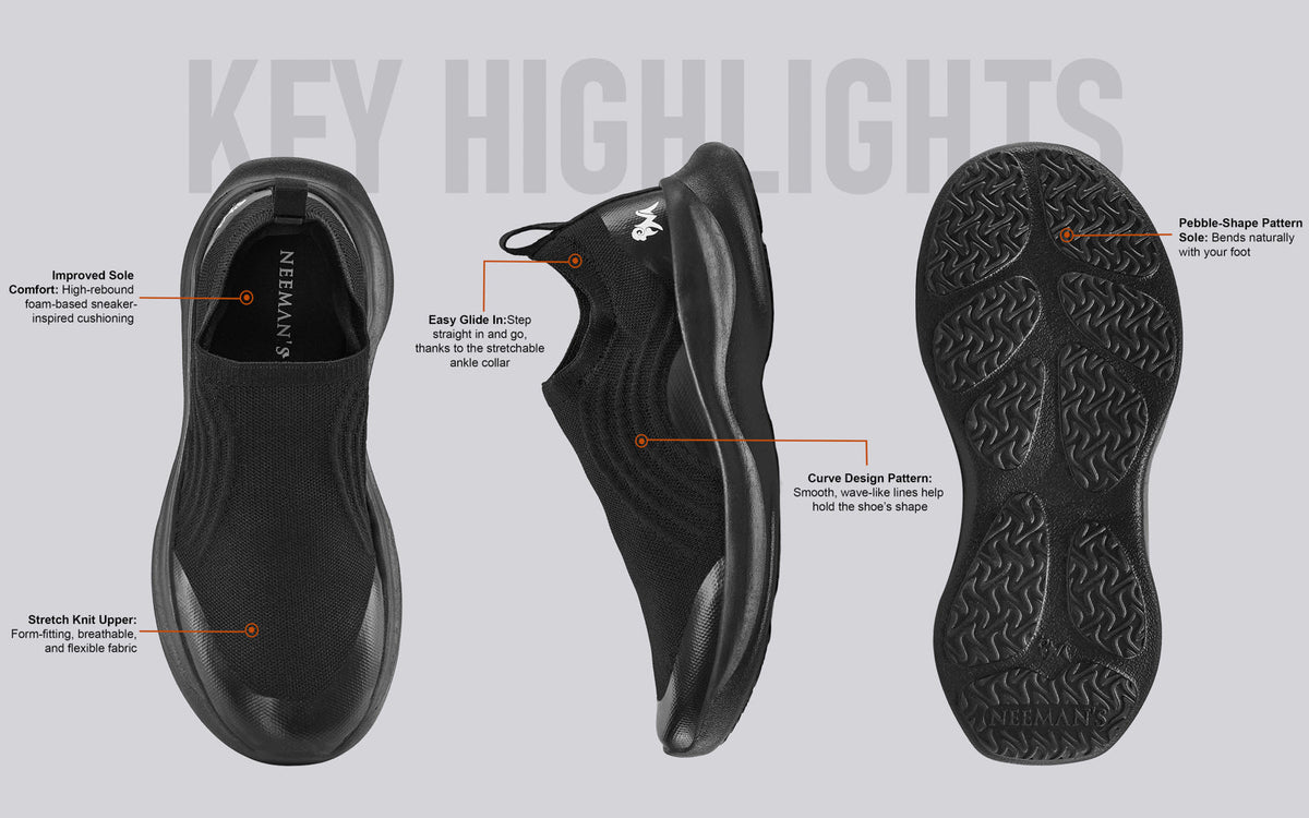 Curve Knit Slip Ons For Men : Black