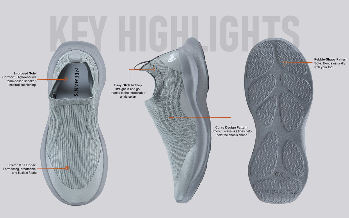 Curve Knit Slip Ons For Men : Grey