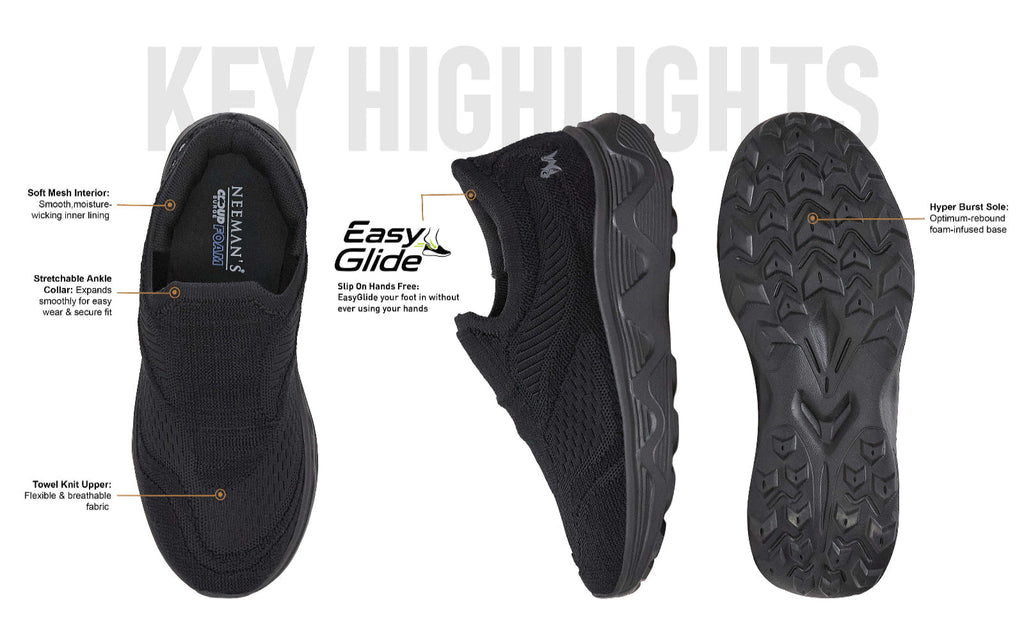 Easy Glide Slip Ons for Men : Black